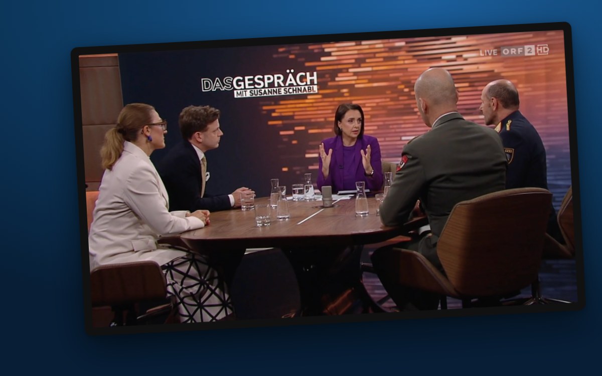 Die Diskussionsrunde in „Das Gespräch mit Susanne Schnabl“ in ORF 2 zum Thema „Putins Schattenkrieg“